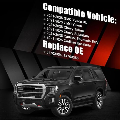غطاء مرآة بديل مباشر أسود لامع لعام 2021 2022 2023 2024 2025 Chevy Tahoe/Suburban، GMC Yukon/Yukon XL، Cadillac Escalade/ESV، نمط بديل مباشر، وليس نمط الملصق (أسود لامع) in Kuwait