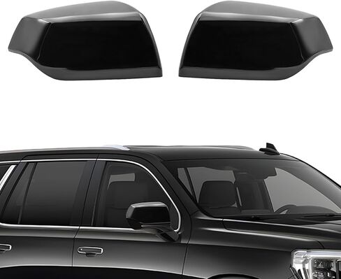 غطاء مرآة بديل مباشر أسود لامع لعام 2021 2022 2023 2024 2025 Chevy Tahoe/Suburban، GMC Yukon/Yukon XL، Cadillac Escalade/ESV، نمط بديل مباشر، وليس نمط الملصق (أسود لامع) in Kuwait