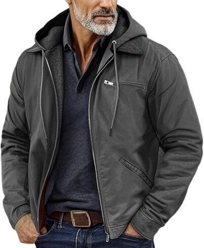 Men's Heavyweight Sherpa Lined Full Zip Hoodie Fleece Interior Solid Retro Outerwear for Extreme Cold Weather in Saudi Arabia