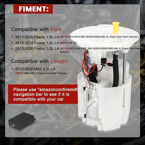 E2609M Electric Fuel Pump Module Assembly Compatible with Ford Fusion Lincoln MKZ 2013-2020 1.5L 1.6L 2.0L L4 Replaces# DG9Z9A407L DG9Z9H307Y FG1547 P76864M SP2500M in Kuwait