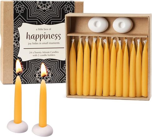 شموع التأمل من شمع العسل لمدة 20 دقيقة من DEYBBY - مجموعة هدايا شموع صغيرة من شمع العسل مكونة من 24 قطعة مع حاملي شموع صغيرين in Kuwait