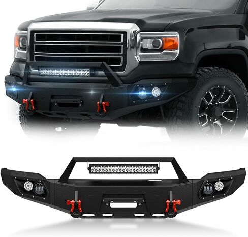 Pickup Truck Front Bumper Compatible with 2016 2017 2018 GMC Sierra 1500 Off-Road Bumper Equipped with 5 x LED Lights, License Plate Bracket, Winch Plate, Sensor Holes & D-rings, Black in Saudi Arabia