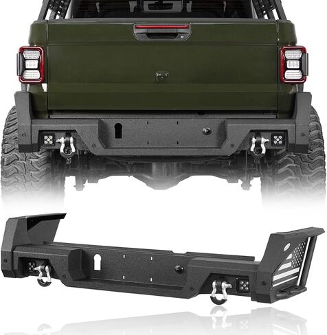 المصد الخلفي لـ Hooke Road Gladiator لسيارة Jeep Gladiator JT 2020-2026، مصد فولاذي للطرق الوعرة مع خطوات منزلقة بجانب السرير وحلقات على شكل حرف D in Saudi Arabia