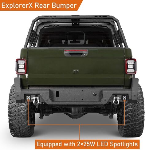 المصد الخلفي لـ Hooke Road Gladiator لسيارة Jeep Gladiator JT 2020-2026، مصد فولاذي للطرق الوعرة مع خطوات منزلقة بجانب السرير وحلقات على شكل حرف D in Saudi Arabia