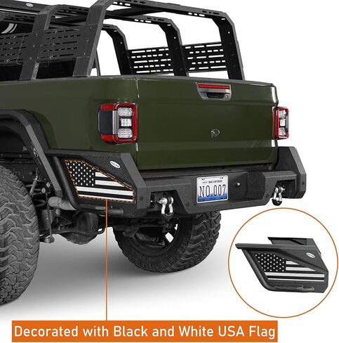 المصد الخلفي لـ Hooke Road Gladiator لسيارة Jeep Gladiator JT 2020-2026، مصد فولاذي للطرق الوعرة مع خطوات منزلقة بجانب السرير وحلقات على شكل حرف D in Saudi Arabia