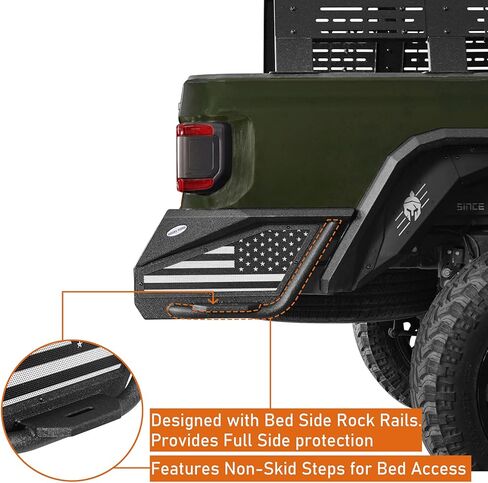 المصد الخلفي لـ Hooke Road Gladiator لسيارة Jeep Gladiator JT 2020-2026، مصد فولاذي للطرق الوعرة مع خطوات منزلقة بجانب السرير وحلقات على شكل حرف D in Saudi Arabia