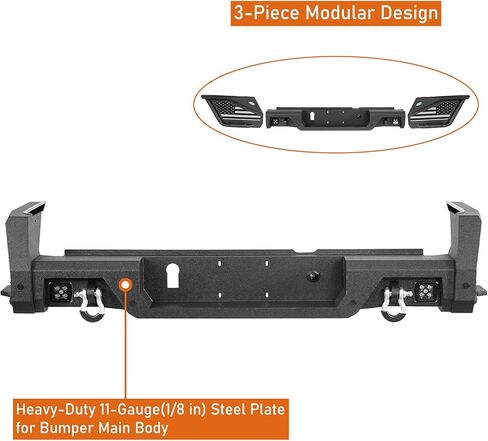 المصد الخلفي لـ Hooke Road Gladiator لسيارة Jeep Gladiator JT 2020-2026، مصد فولاذي للطرق الوعرة مع خطوات منزلقة بجانب السرير وحلقات على شكل حرف D in Saudi Arabia