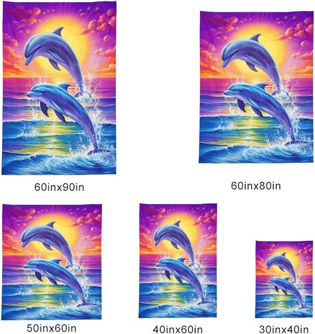 Buyidec Painting Two Dolphins Jumping Water Tapestry Wall Hanging Art Deco Tapestries for Bedroom Living Room Dorm in Saudi Arabia