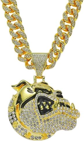 الرجال الهيب هوب حجر الراين بولدوج رئيس قلادة قلادة روك مغني الراب المجوهرات، القوطية الشرير الصخرة مثلج خارج الذهب بولدوج رئيس الكوبي سلسلة الارتباط للرجال in Kuwait
