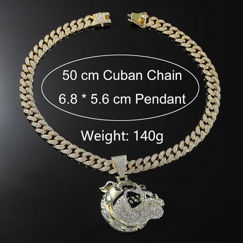 الرجال الهيب هوب حجر الراين بولدوج رئيس قلادة قلادة روك مغني الراب المجوهرات، القوطية الشرير الصخرة مثلج خارج الذهب بولدوج رئيس الكوبي سلسلة الارتباط للرجال in Kuwait