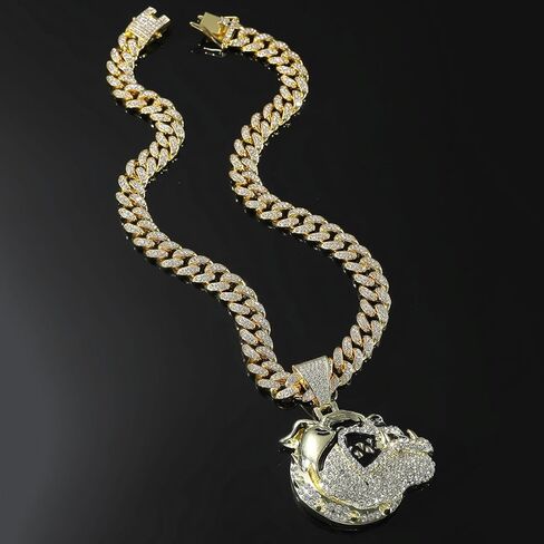 الرجال الهيب هوب حجر الراين بولدوج رئيس قلادة قلادة روك مغني الراب المجوهرات، القوطية الشرير الصخرة مثلج خارج الذهب بولدوج رئيس الكوبي سلسلة الارتباط للرجال in Kuwait