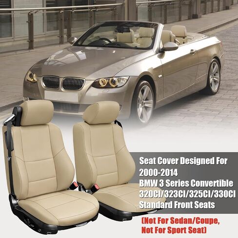 Custom-Fit Front Seat Covers Replace for 2000-2014 BMW 3 Series 320CI 323CI 325CI 330CI Convertible Standard Seat, Driver and Passenger Premium Leather with Composite Soft Foam Lining Seat Cover in Saudi Arabia