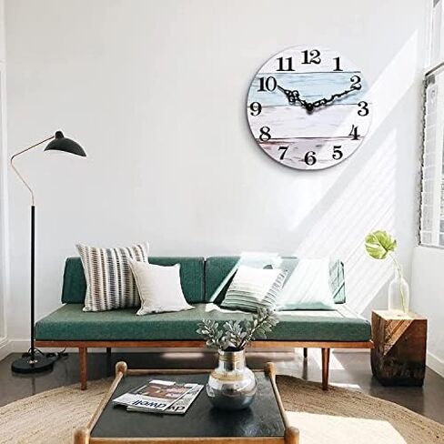 NUOVO Wall Clock 14 Inch Wall Clock Wood Grain Wall Clock Ocean Wall Clock Silent Wall Clock Number Quartz Wall Clock Large Decorative Wall Clock Quiet Wall Clock Home Office Living Room Kitchen in Kuwait