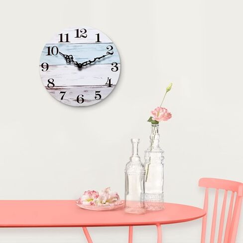 NUOVO Wall Clock 14 Inch Wall Clock Wood Grain Wall Clock Ocean Wall Clock Silent Wall Clock Number Quartz Wall Clock Large Decorative Wall Clock Quiet Wall Clock Home Office Living Room Kitchen in Kuwait