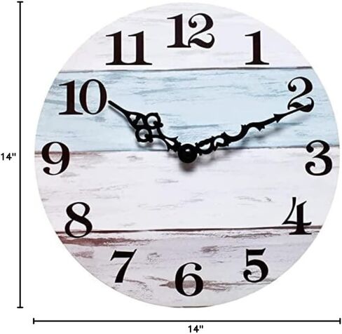 NUOVO Wall Clock 14 Inch Wall Clock Wood Grain Wall Clock Ocean Wall Clock Silent Wall Clock Number Quartz Wall Clock Large Decorative Wall Clock Quiet Wall Clock Home Office Living Room Kitchen in Kuwait