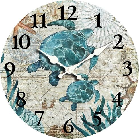 ساعة حائط خشبية صغيرة على شكل سلحفاة بحرية مقاس 8 بوصات - ساعة ديكور صامتة غير موقوتة تعمل بالبطارية للمطبخ والمنزل وغرفة النوم والمكتب in Kuwait