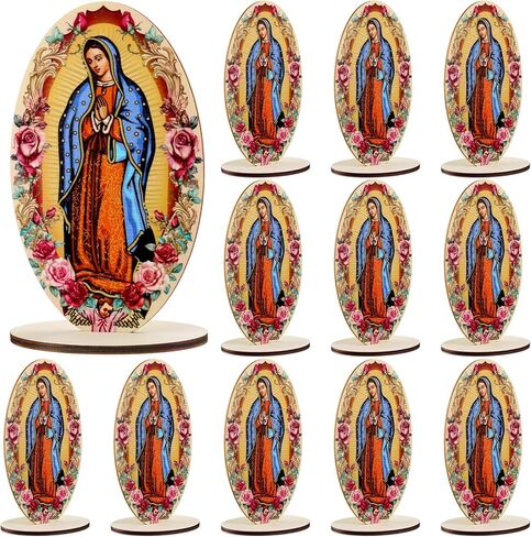 Amyhill 12 Pcs Catholic Our Lady of Guadalupe Statues Bulk Religious Baptism Favor for Guest 6.5'' Wooden Virgen De Guadalupe Figure with Base and Stand for Church Christening First Communion Gift in Saudi Arabia