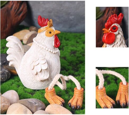 تماثيل دجاج مضحكة جالسة على الرف - تماثيل ديك المزرعة والدجاجة بأرجل متدلية - ديكور منزلي على سطح الطاولة ريفي، مطبخ، زخارف حديقة (مجموعة من 2) in Kuwait