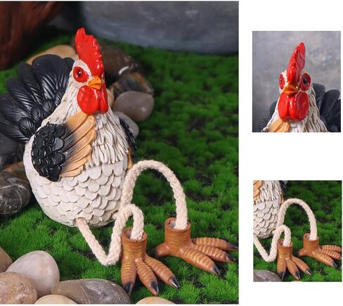 تماثيل دجاج مضحكة جالسة على الرف - تماثيل ديك المزرعة والدجاجة بأرجل متدلية - ديكور منزلي على سطح الطاولة ريفي، مطبخ، زخارف حديقة (مجموعة من 2) in Kuwait
