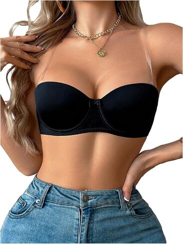 OYOANGLE Women's Clear Backless Underwire Bras See Through Balconette Bra Push Up Bralettes in Saudi Arabia