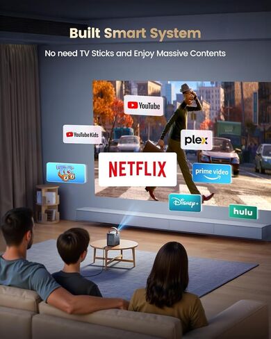 جهاز عرض ذكي محمول بدقة 4K مع واي فاي وبلوتوث [متوافق مع Netflix وDolby Audio]، جهاز عرض أفلام خارجي صغير بدقة 1080 بكسل أصلية، حجر مفاتيح تلقائي وتركيز كهربائي للمسرح المنزلي وغرفة النوم in Kuwait