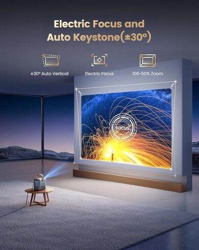 جهاز عرض ذكي محمول بدقة 4K مع واي فاي وبلوتوث [متوافق مع Netflix وDolby Audio]، جهاز عرض أفلام خارجي صغير بدقة 1080 بكسل أصلية، حجر مفاتيح تلقائي وتركيز كهربائي للمسرح المنزلي وغرفة النوم in Kuwait