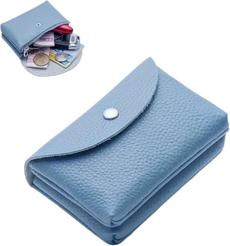 Genuine Real Leather Coin Purse Small Wallet for Women Men, Card Holder Case, Jewery Lipstick Organizer (Sky Blue) in Saudi Arabia