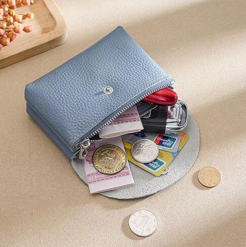 Genuine Real Leather Coin Purse Small Wallet for Women Men, Card Holder Case, Jewery Lipstick Organizer (Sky Blue) in Saudi Arabia
