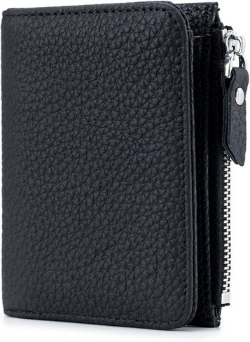 Small Wallet for Women, RFID Blocking Genuine Leather Bifold Zipper Pocket Wallet Credit Card Holder, Small Womens Wallet Purse with ID Window (Black) in Saudi Arabia