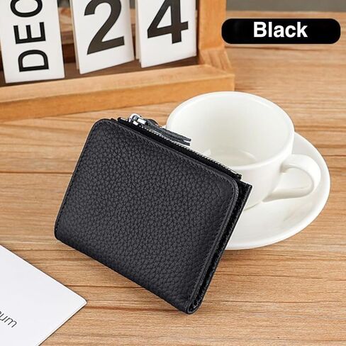 Small Wallet for Women, RFID Blocking Genuine Leather Bifold Zipper Pocket Wallet Credit Card Holder, Small Womens Wallet Purse with ID Window (Black) in Saudi Arabia