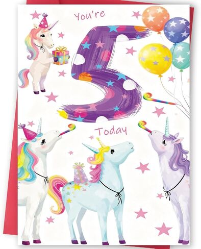 Happy 5th Birthday Card Gift for Girls, Cute 5 Year Old Birthday Decoration for Daughter Granddaughter Niece in Kuwait