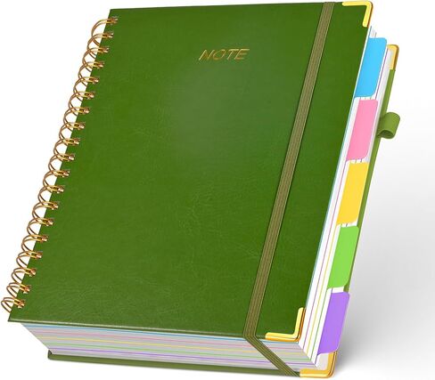 5 Subject Notebook with Removable Dividers Tabs, 300 Pages Leather Hardcover Spiral Notebook College Ruled, 8"x10" Large B5 Notebooks for Work School, Lined Journal for Women, Black in Saudi Arabia