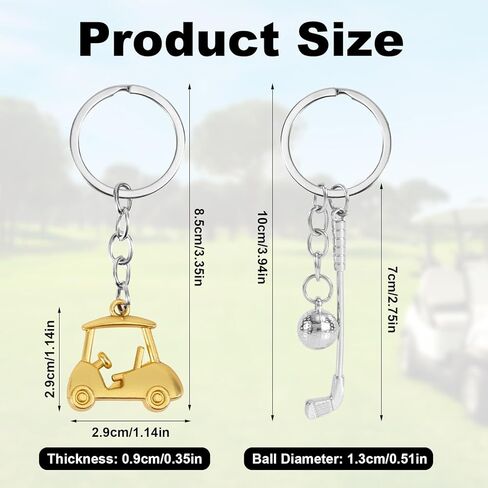2pcs Golf Keychain, Zinc Alloy Golf Cart & Club Key Chain Sparklely Stylish Charm Keyring Sport Themed Bag Accessories for Men Women (Gold) in Saudi Arabia