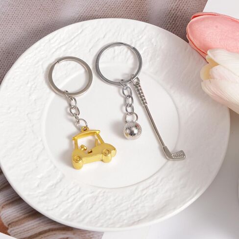 2pcs Golf Keychain, Zinc Alloy Golf Cart & Club Key Chain Sparklely Stylish Charm Keyring Sport Themed Bag Accessories for Men Women (Gold) in Saudi Arabia