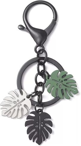 Monstera Leaf Key Chain for Car Keys, Tropical Plant Lover Accessories, Botanical Purse Charm and Bag Pendant, Decorative Nature Jewelry for Women Men, Green Foliage Aesthetic in Kuwait
