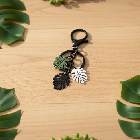 Monstera Leaf Key Chain for Car Keys, Tropical Plant Lover Accessories, Botanical Purse Charm and Bag Pendant, Decorative Nature Jewelry for Women Men, Green Foliage Aesthetic in Kuwait