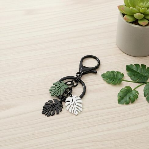 Monstera Leaf Key Chain for Car Keys, Tropical Plant Lover Accessories, Botanical Purse Charm and Bag Pendant, Decorative Nature Jewelry for Women Men, Green Foliage Aesthetic in Kuwait