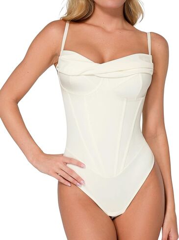 Popilush Corset Bodysuit for Women Tummy Control Shapewear Bodysuits Cowl Neck Going Out Tops Concert Outfits in Saudi Arabia