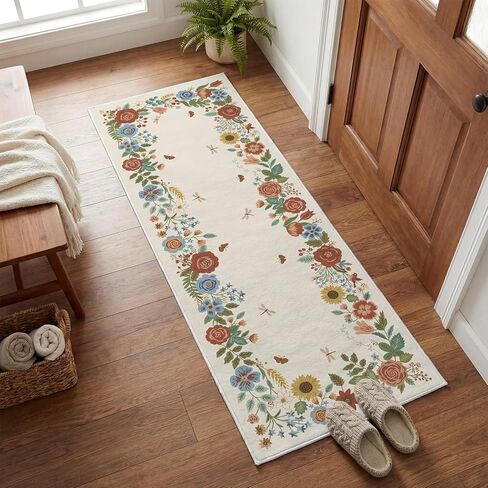 Artoid Mode Beige Sunflower Floral Spring Area Rug, Summer Home Decor Low-Profile Non-Slip Washable Large Rug for Living Room Bedroom Farmhouse Dining Room Kids Playroom 5x7 Feet in Saudi Arabia