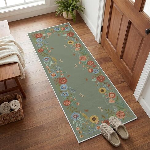 Artoid Mode Beige Sunflower Floral Spring Area Rug, Summer Home Decor Low-Profile Non-Slip Washable Large Rug for Living Room Bedroom Farmhouse Dining Room Kids Playroom 5x7 Feet in Saudi Arabia