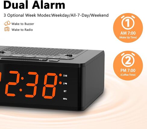 ساعة منبه iTOMA لغرفة النوم مع راديو FM، بلوتوث، شاشة LED خافتة، مؤقت للنوم، حجم قابل للتعديل، منبه مزدوج مع زر تشغيل/إيقاف، ساعة بجانب السرير للبالغين وكبار السن 515 in Kuwait