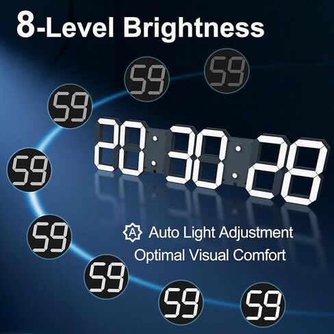 ساعة حائط رقمية كبيرة 27 بوصة مع جهاز تحكم عن بعد، ساعة LED ثلاثية الأبعاد مؤقت سطوع قابل للتعديل 12/24 ساعة وقت/تاريخ/درجة حرارة لغرفة المعيشة/المكتب/المطعم in Kuwait