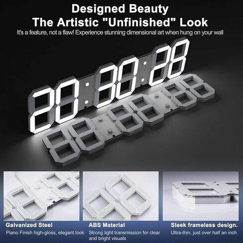ساعة حائط رقمية كبيرة 27 بوصة مع جهاز تحكم عن بعد، ساعة LED ثلاثية الأبعاد مؤقت سطوع قابل للتعديل 12/24 ساعة وقت/تاريخ/درجة حرارة لغرفة المعيشة/المكتب/المطعم in Kuwait