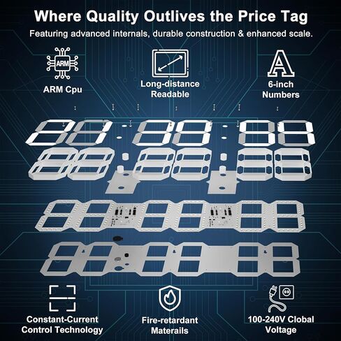 ساعة حائط رقمية كبيرة 27 بوصة مع جهاز تحكم عن بعد، ساعة LED ثلاثية الأبعاد مؤقت سطوع قابل للتعديل 12/24 ساعة وقت/تاريخ/درجة حرارة لغرفة المعيشة/المكتب/المطعم in Kuwait