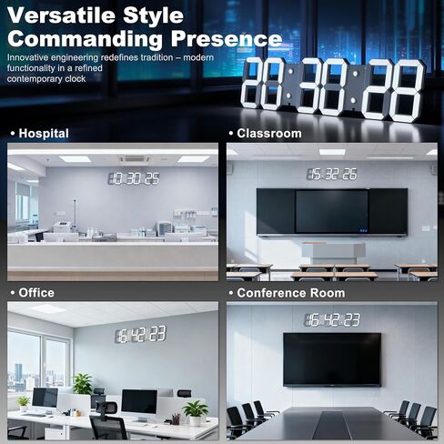 ساعة حائط رقمية كبيرة 27 بوصة مع جهاز تحكم عن بعد، ساعة LED ثلاثية الأبعاد مؤقت سطوع قابل للتعديل 12/24 ساعة وقت/تاريخ/درجة حرارة لغرفة المعيشة/المكتب/المطعم in Kuwait