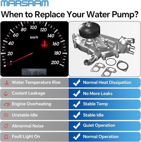 Marsram Engine Water Pump w/Thermostat Compatible with 99-06 Chevy Silverado Tahoe Suburban GMC Sierra Yukon 2003-2006 Cadillac Hummer Isuzu 2004-2005 Workhorse, 4.8 5.3 6.0L V8, OE AW5104 12703898 in Kuwait