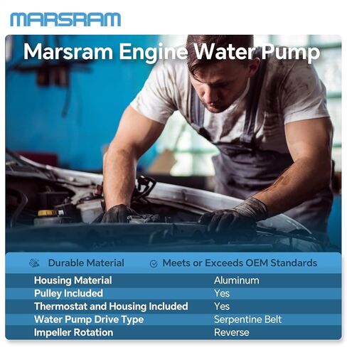 Marsram Engine Water Pump w/Thermostat Compatible with 99-06 Chevy Silverado Tahoe Suburban GMC Sierra Yukon 2003-2006 Cadillac Hummer Isuzu 2004-2005 Workhorse, 4.8 5.3 6.0L V8, OE AW5104 12703898 in Kuwait