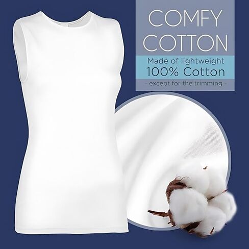قميص داخلي نسائي بدون أكمام من القطن مريح من Valair - تي شيرت خفيف الوزن بدون أكمام يسمح بمرور الهواء للطبقات in Kuwait
