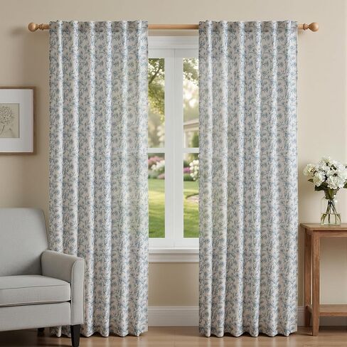 XWZO Blue Floral Curtains 84 Inch Length Farmhouse Linen Curtain for Living Room Vintage Flower Botanical Patterned Curtains Rod Pocket Back Tab Bedroom Window Drapes Set 2 Panels in Kuwait