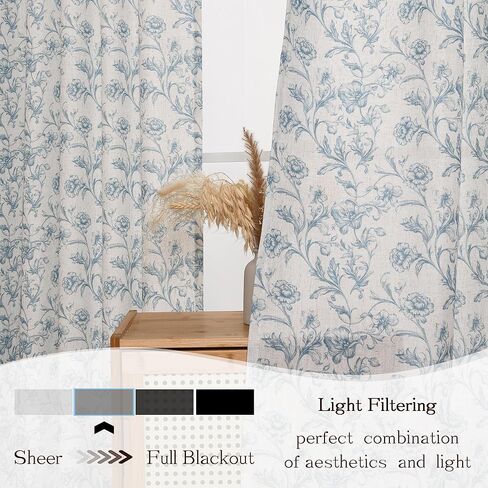 XWZO Blue Floral Curtains 84 Inch Length Farmhouse Linen Curtain for Living Room Vintage Flower Botanical Patterned Curtains Rod Pocket Back Tab Bedroom Window Drapes Set 2 Panels in Kuwait